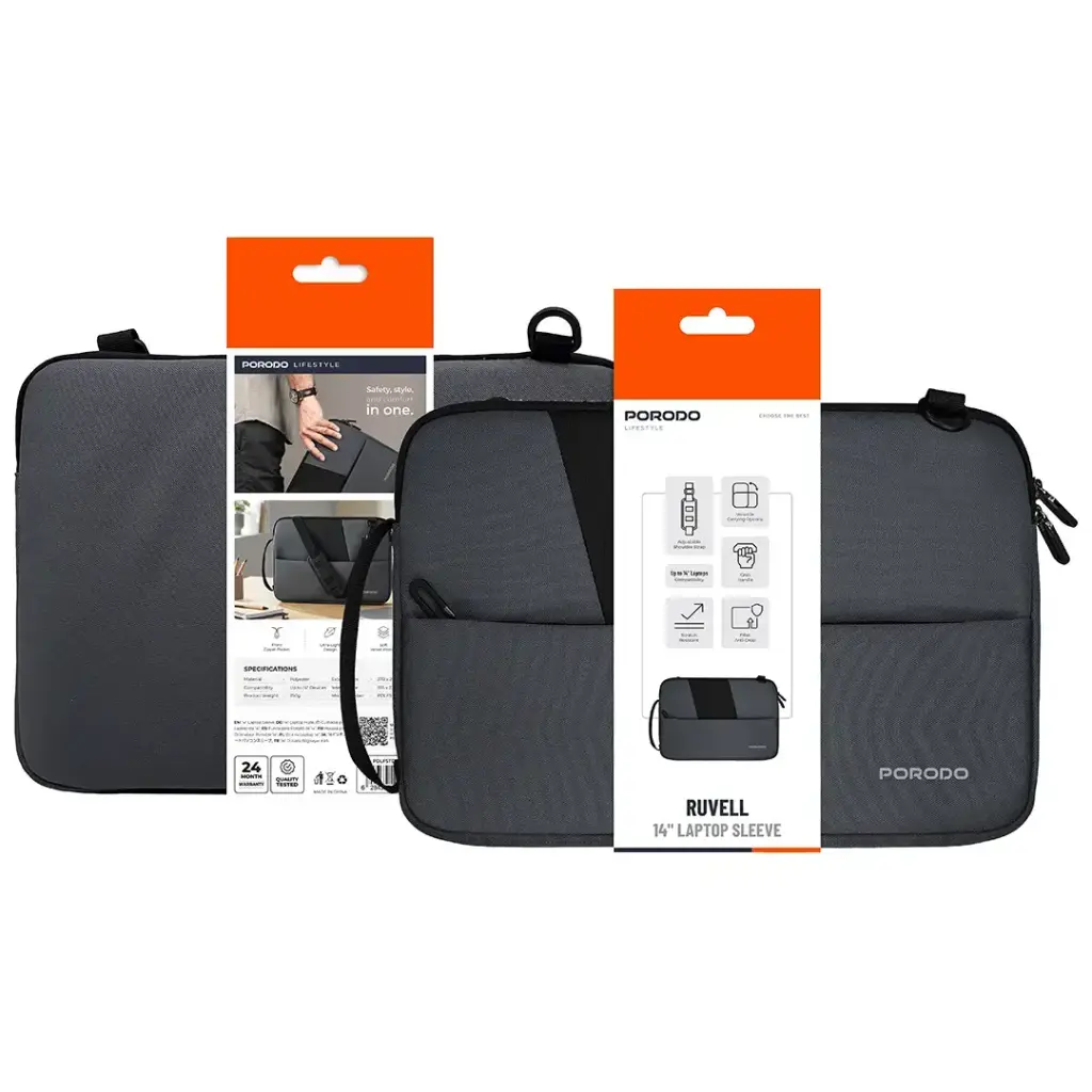 Porodo Lifestyle Ruvell 14 & 16 Laptop Sleeve - Grey.webp