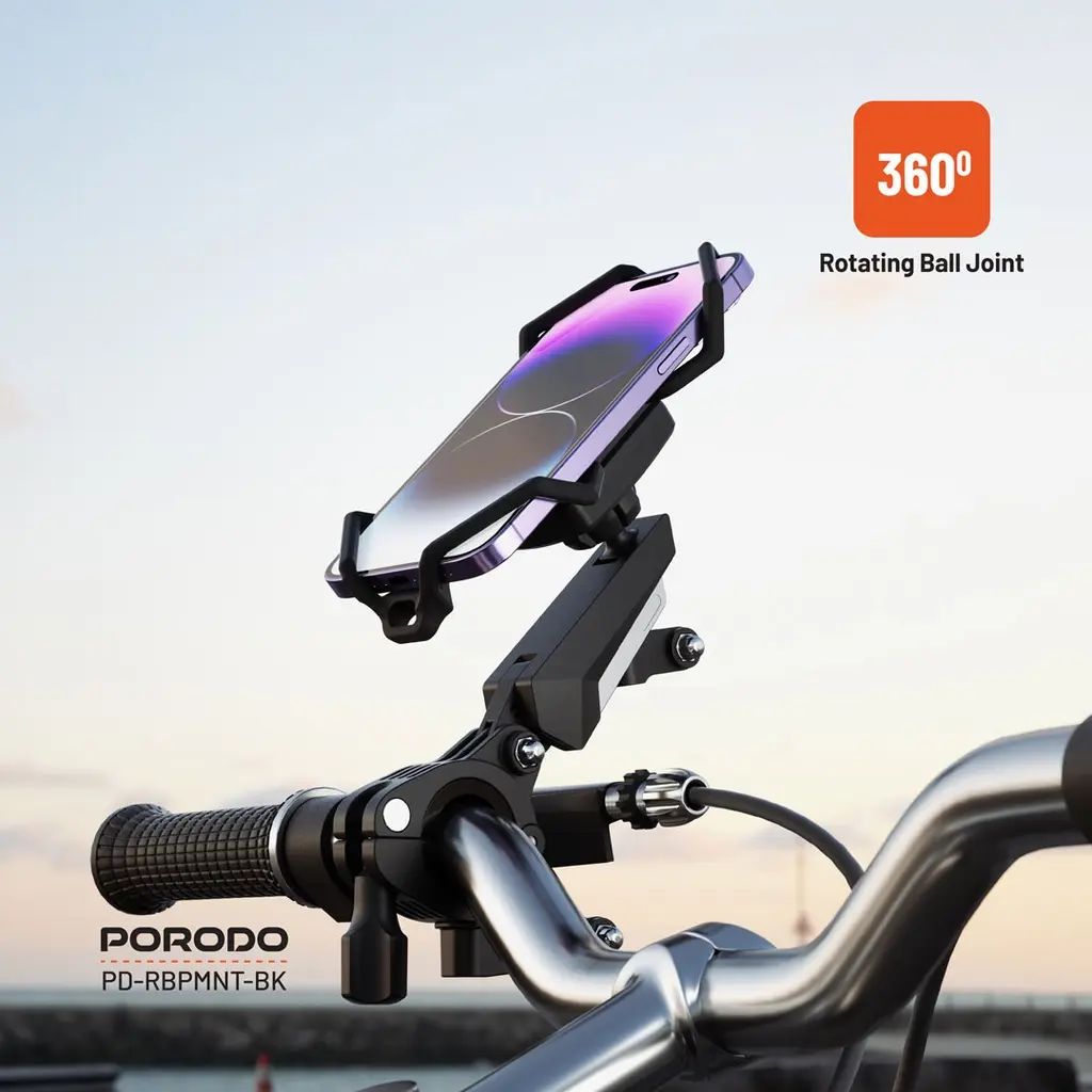 Porodo 360° Rotatable Bike Phone Mount - Black (3).webp