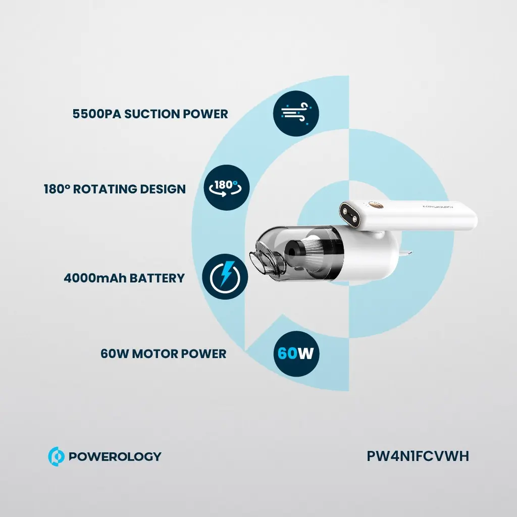 Powerology 4in1 180° Foldable Car Vacuum Cleaner - White (4).webp