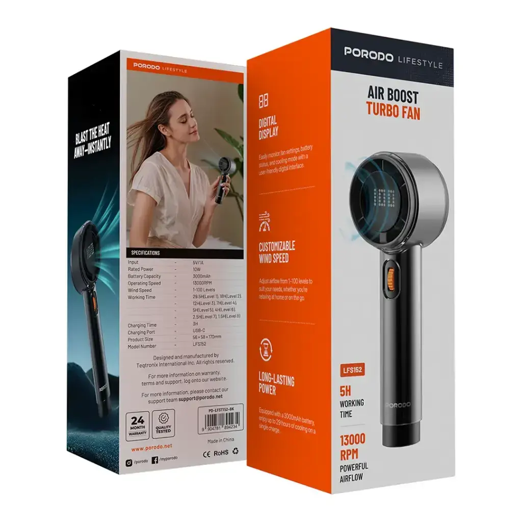 Porodo Lifestyle Air Boost Turbo Fan - Black.webp