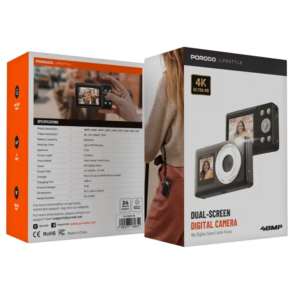 Porodo Lifestyle Dual-Screen Digital Camera - Black (1).webp