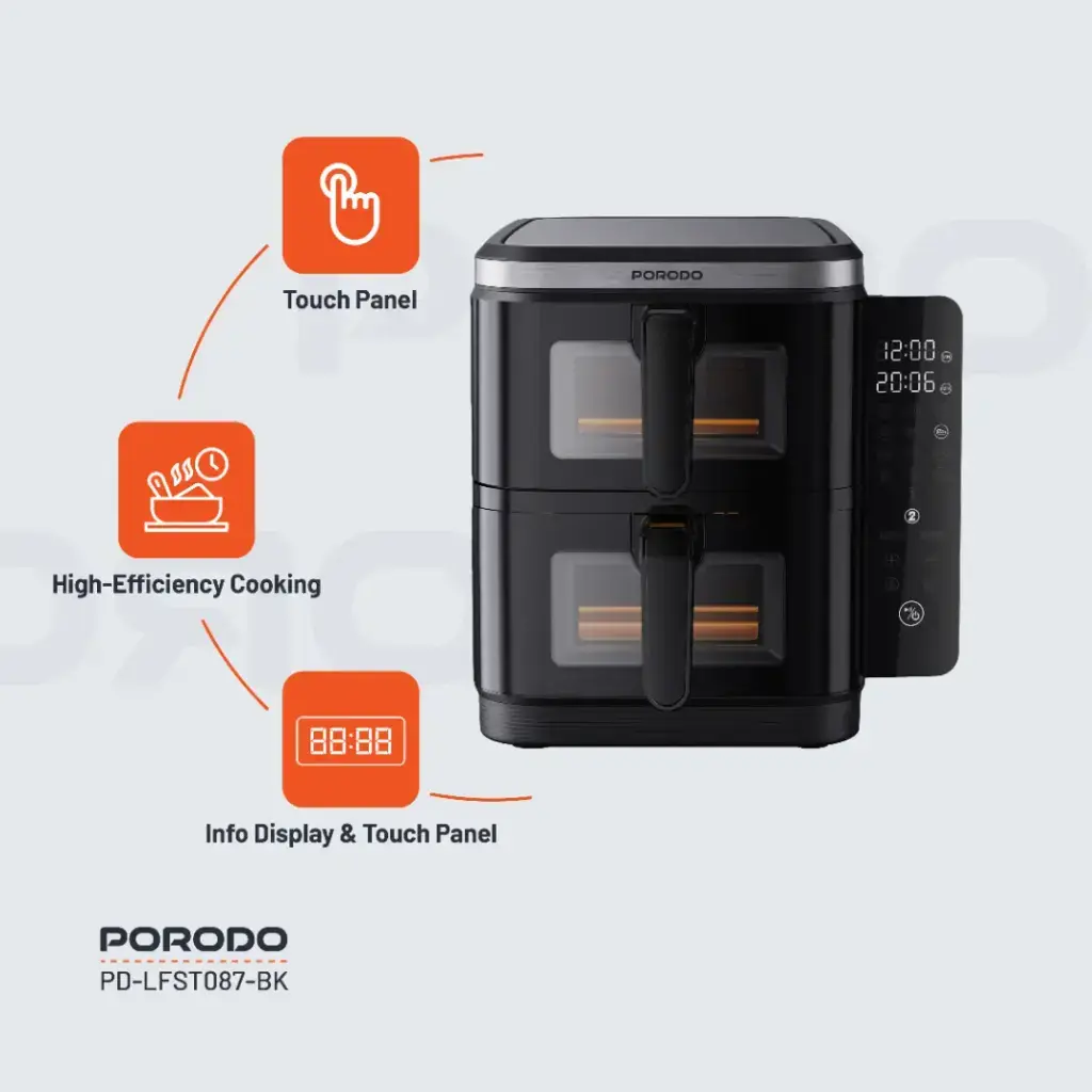 Porodo Lifestyle Double Stack Air Fryer with 12 Presets - Black.webp
