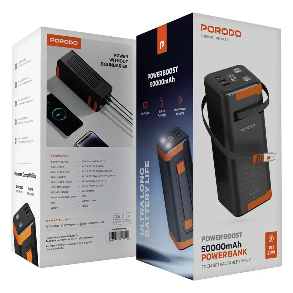 Porodo Power Boost 50000mAh Power Bank PD 20W - Black (1).webp