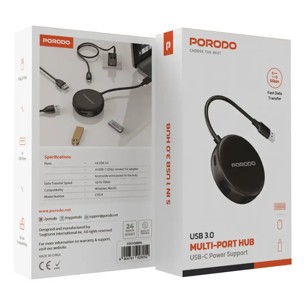 Porodo USB 3.0 Multi-Port Hub - Black (1).webp
