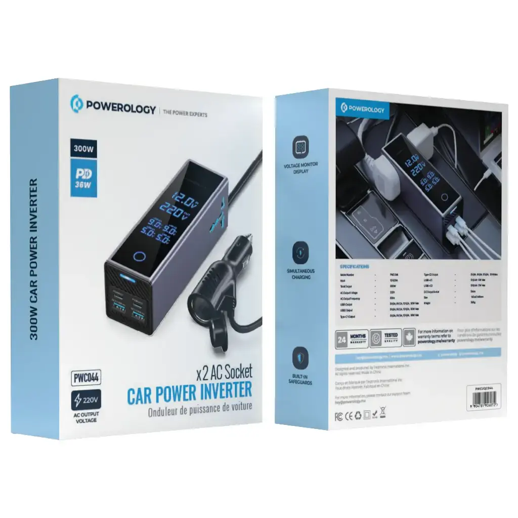Powerology 2AC Socket Car Power Inverter - Gray.webp