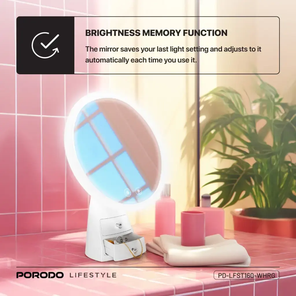 Porodo lifestyle Led Illuminated Mirror - White-Rose Gold333.webp