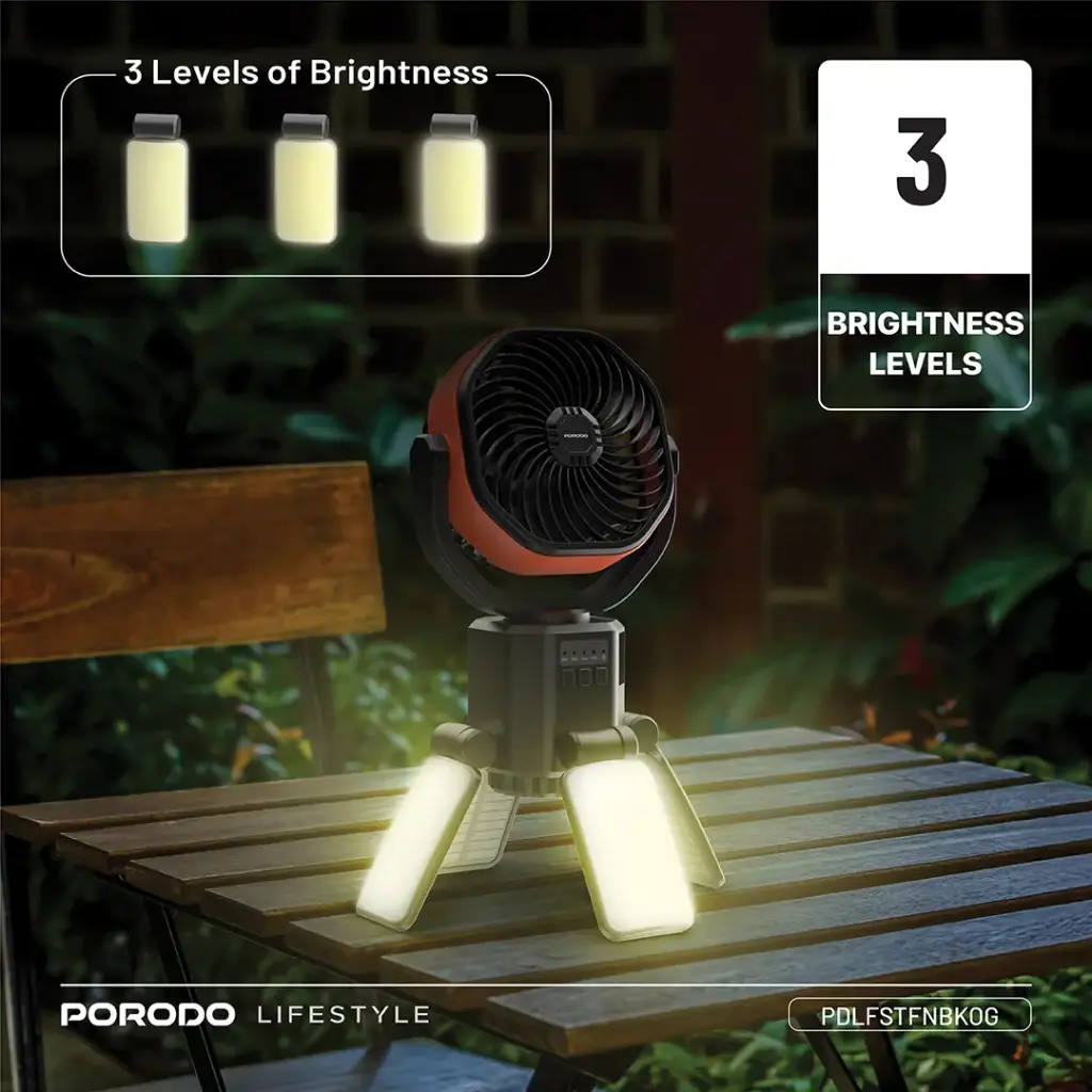 Porodo Lifestyle Suncharge Outdoor Solar Fan - Black & Orange885.webp