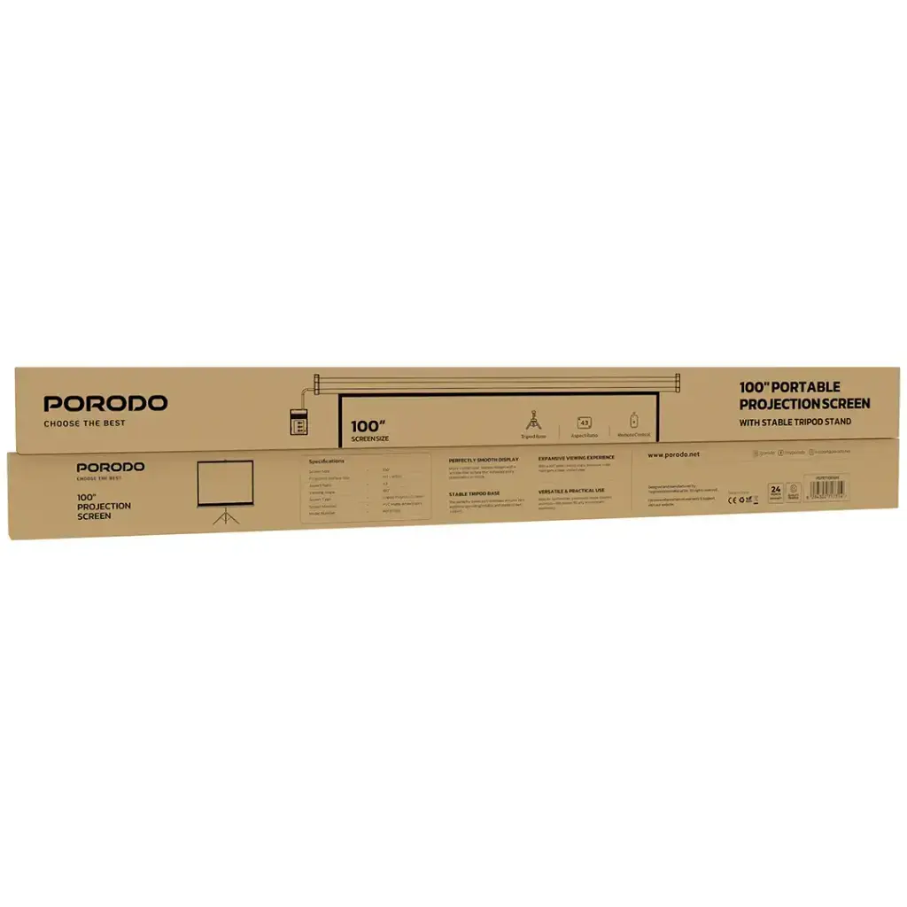 Porodo 100 inches Tripod Projection Screen - White.webp