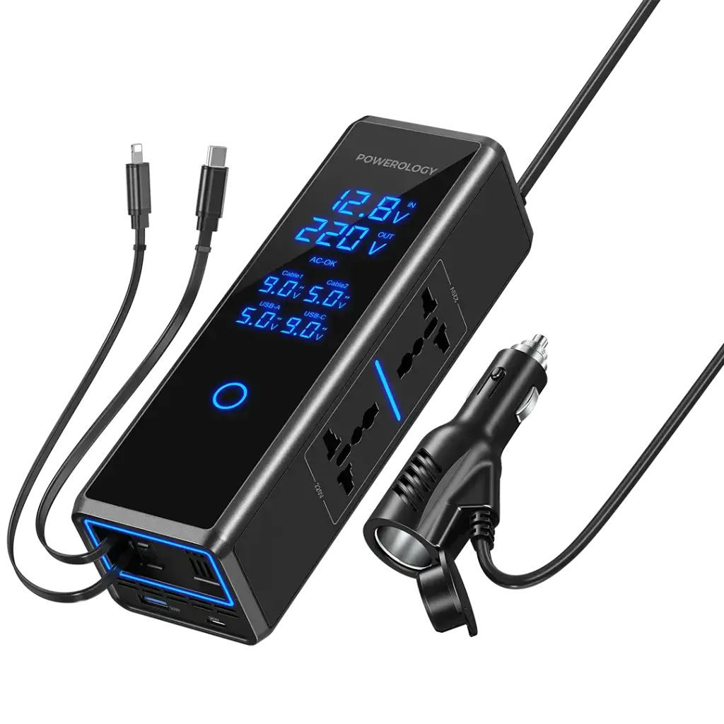 [PWCPI300WBK] Powerology 300W x2 AC Socket Car Power Inverter - Black.webp
