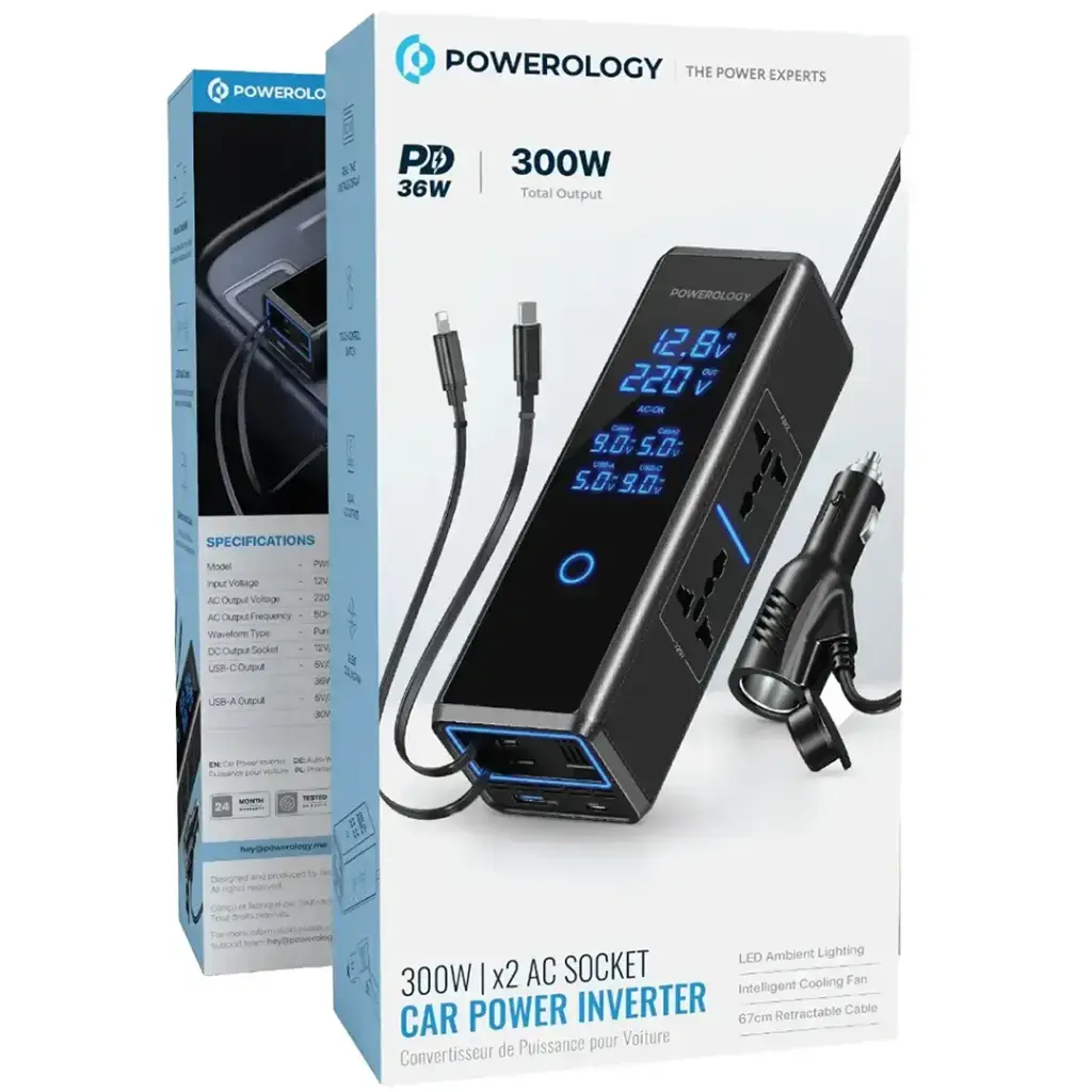 Powerology 300W x2 AC Socket Car Power Inverter - Black.webp