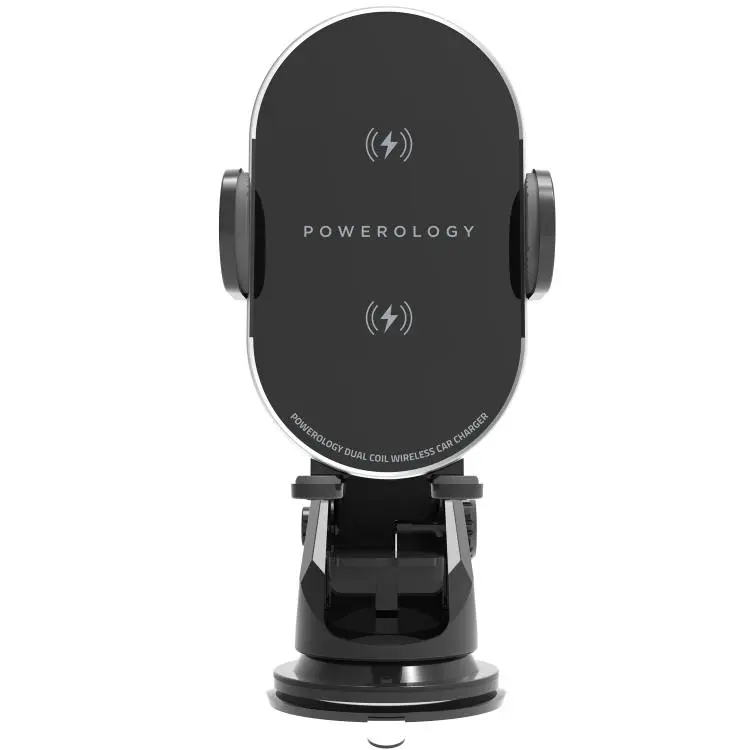 Powerology Holders And Stands 3 in 1 Fast Wireless Car Charger Mount Holder Dual Charging Coils Black [PWWCCM-BK].webp