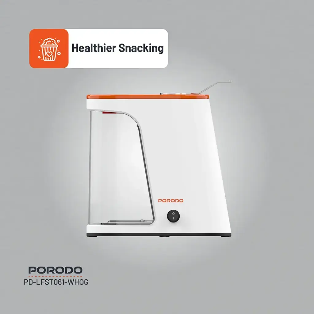 Porodo Lifestyle Air-Popped Popcorn Maker - White-Orange (2).webp