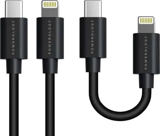 Powerology 0.9Mtr & 0.25Mtr USB-C To Lightning Cable Combo PBCOLBK