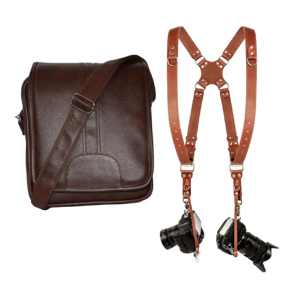 Kupo Dual Camera Strap with Leather Bag & D Rings