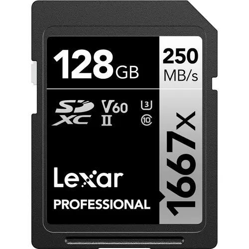 Lexar 128GB Professional 1667x UHS-II V60 U3 250MBps Read 120Mbps Write C10 SDXC Memory Card LSD128CBNA1667
