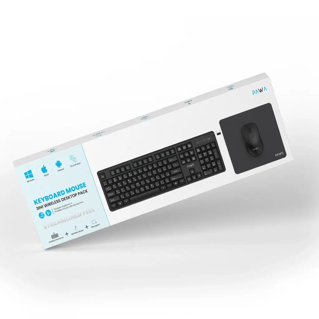 Pawa 3in1 Wireless Mouse & Keyboard with Mouse Pad PW-KMP24BTW-BK
