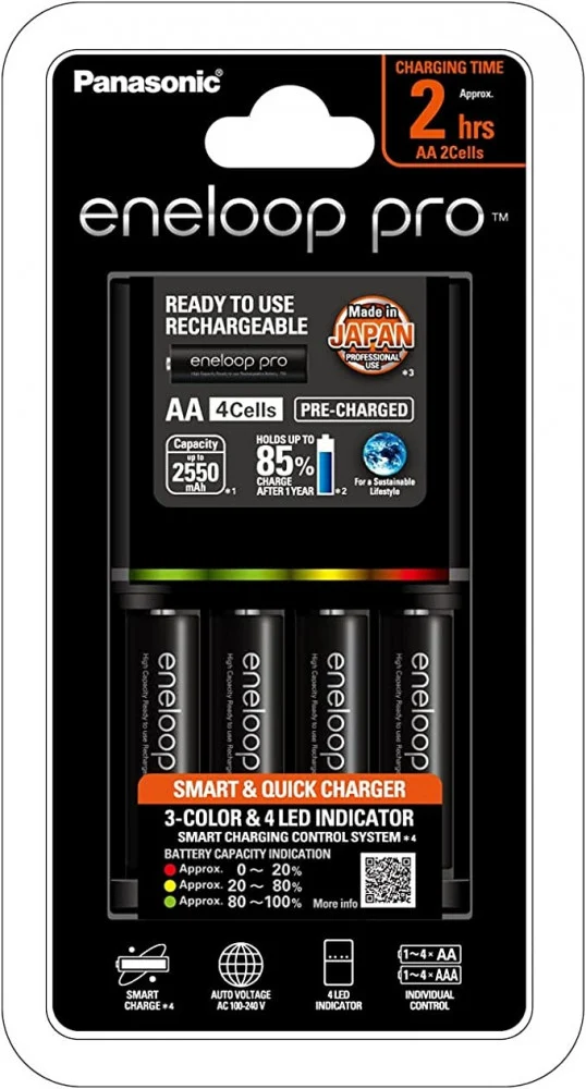 Panasonic Eneloop Pro 2550mAh Rechargeable 4 AA Batteries with Charger K-KJ55HCC40H