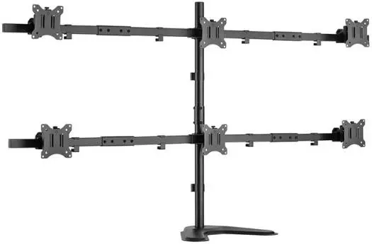Skill Touch SH 57 T06 Free Standing Pole Mount  6 Screen Monitor Tabletop Stand, Suitable For Most 17-32" Screens, 100x100mm and 75x75mm VESA, Cable Management, Black