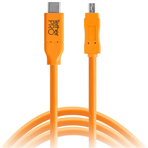 Tether Tools TetherPro USB Type-C Male to 8-Pin Mini-USB 2.0 Type-B Male Cable (15', Orange) CUC2615-ORG