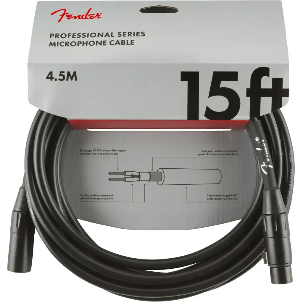 Fender Professional Series Microphone XLR Cable 15Ft 4.5Mtr Black 099-0820-018