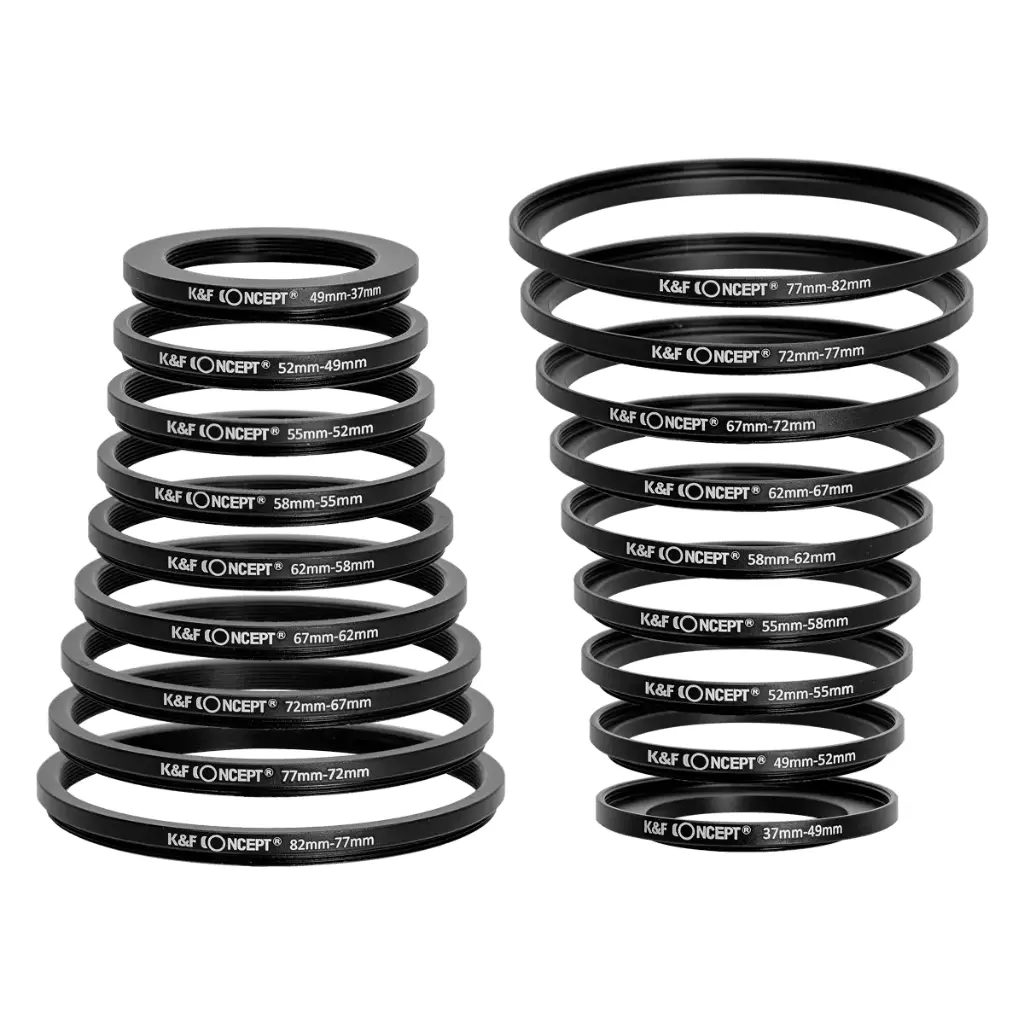 K&F 18 Piece Step Up and Step Down Adapter Ring Set 37mm-82mm SKU0629 KF.18GO1