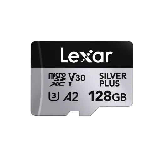 Lexar Professional Silver Plus MicroSDXC UHS-I 128GB Memory Card up to 205MB/s Read 150MB/s Write C10 V30 U3 LMSSIPL128G-BNANG