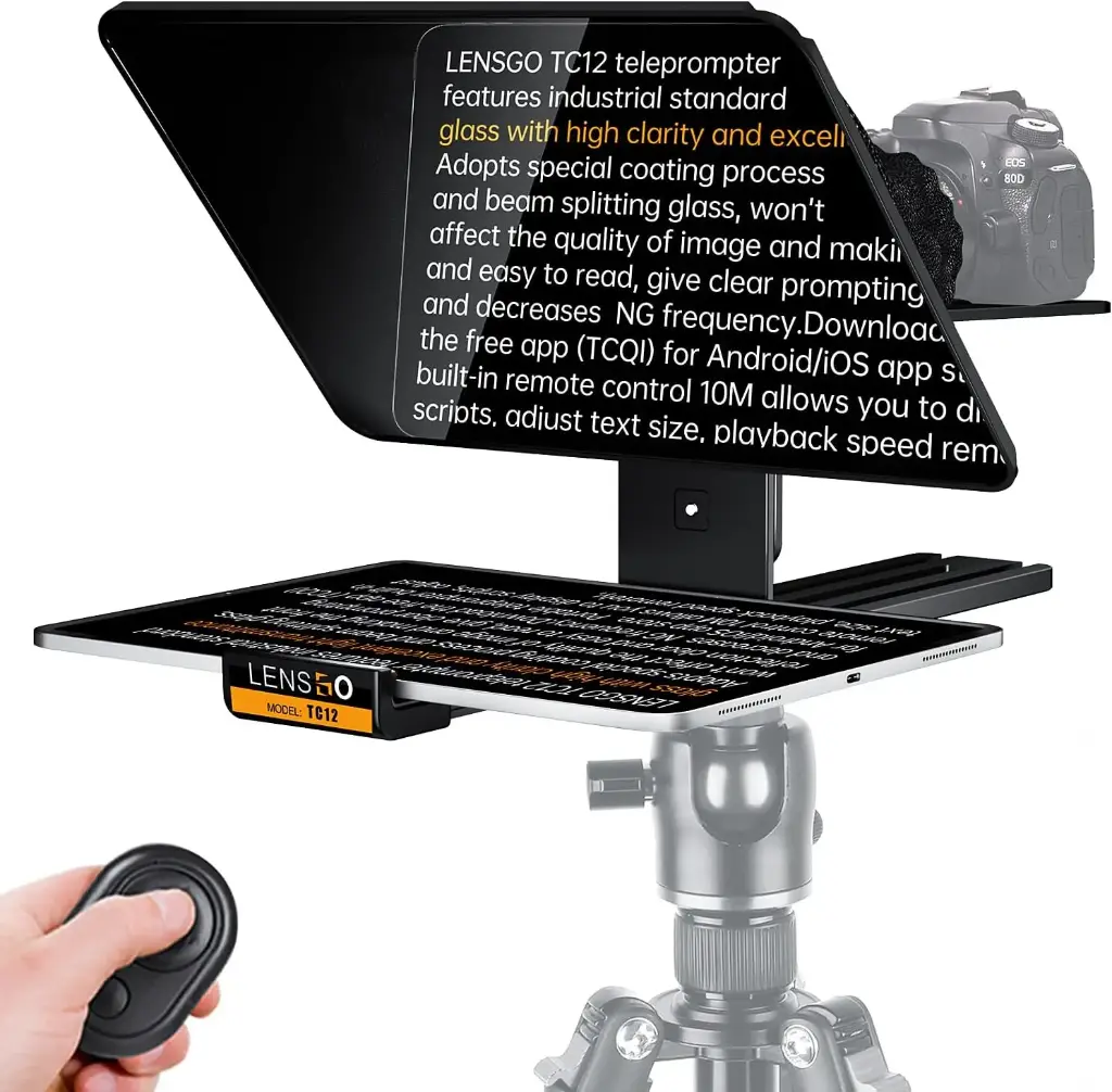Lensgo TC12 12.9-Inch Teleprompter with Remote Control APP Compatible