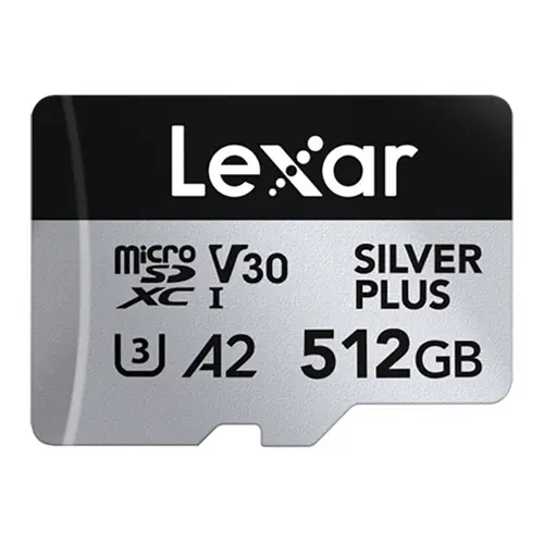 Lexar Professional Silver Plus 512GB MicroSDXC UHS-I Memory Card up to 205MB/s Read 150MB/s Write C10 V30 U3 LMSSIPL512G-BNANG