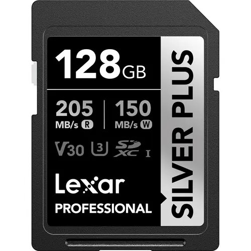 Lexar Professional SILVER PLUS 128GB UHS-I SDXC Memory Card up to 205MB/s Read 150MB/s Write LSDSIPL128G-BNNNG