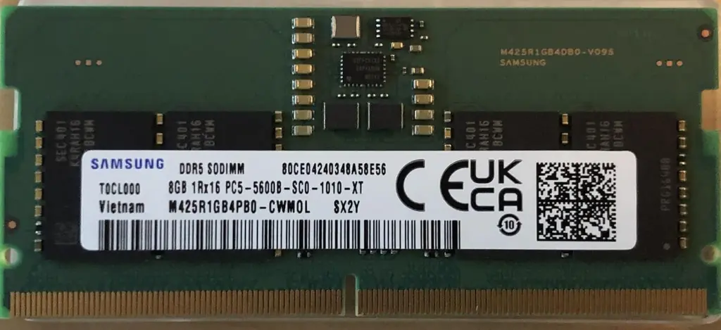 Samsung 8GB 5600MHz DDR5 PC5-44800 CL46 SODIMM 1Rx16 Single Rank 1.1V 262-Pin Laptop RAM Memory M425R1GB4PB0-CWM