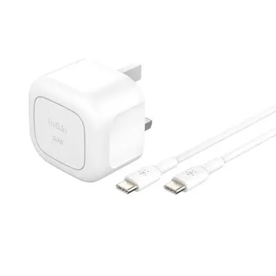 Belkin BoostCharge Compact USB-C Charger 30W + USB-C To USB-C Cable WCA008MY1MWH-B6