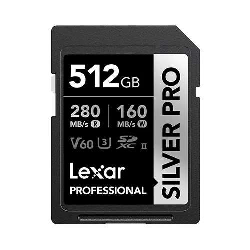 Lexar® Professional SILVER PRO SDXC™ 512GB UHS-II Card,up to 280MB/s read, 160MB/s write, C10 U3 V60 LSDSIPR512G-BNNNG