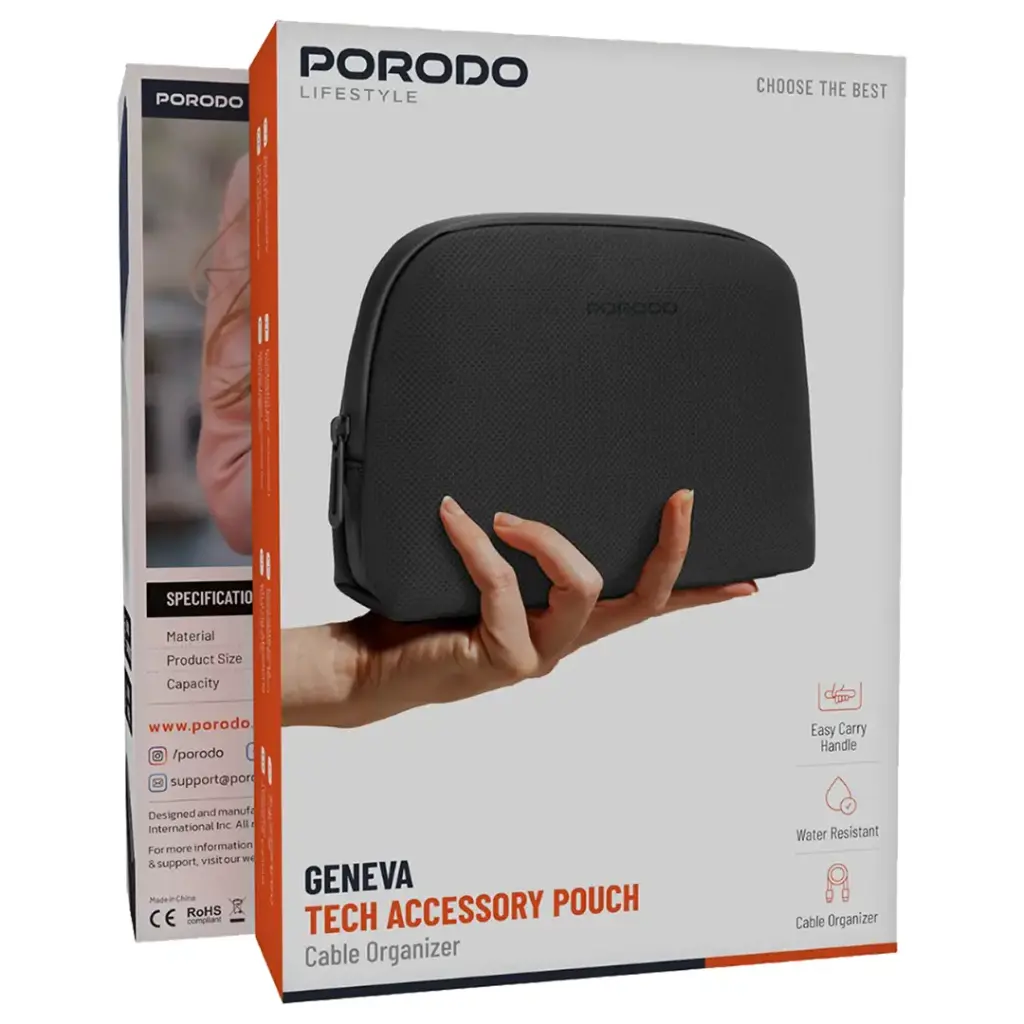 Porodo Lifestyle Geneva Tech Accessory Pouch Black PDLFSTPBK