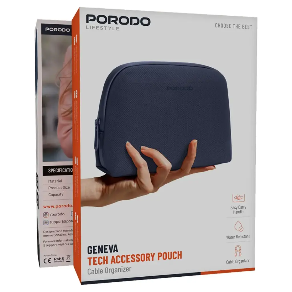 Porodo Lifestyle Geneva Tech Accessory Pouch Blue PDLFSTPBL