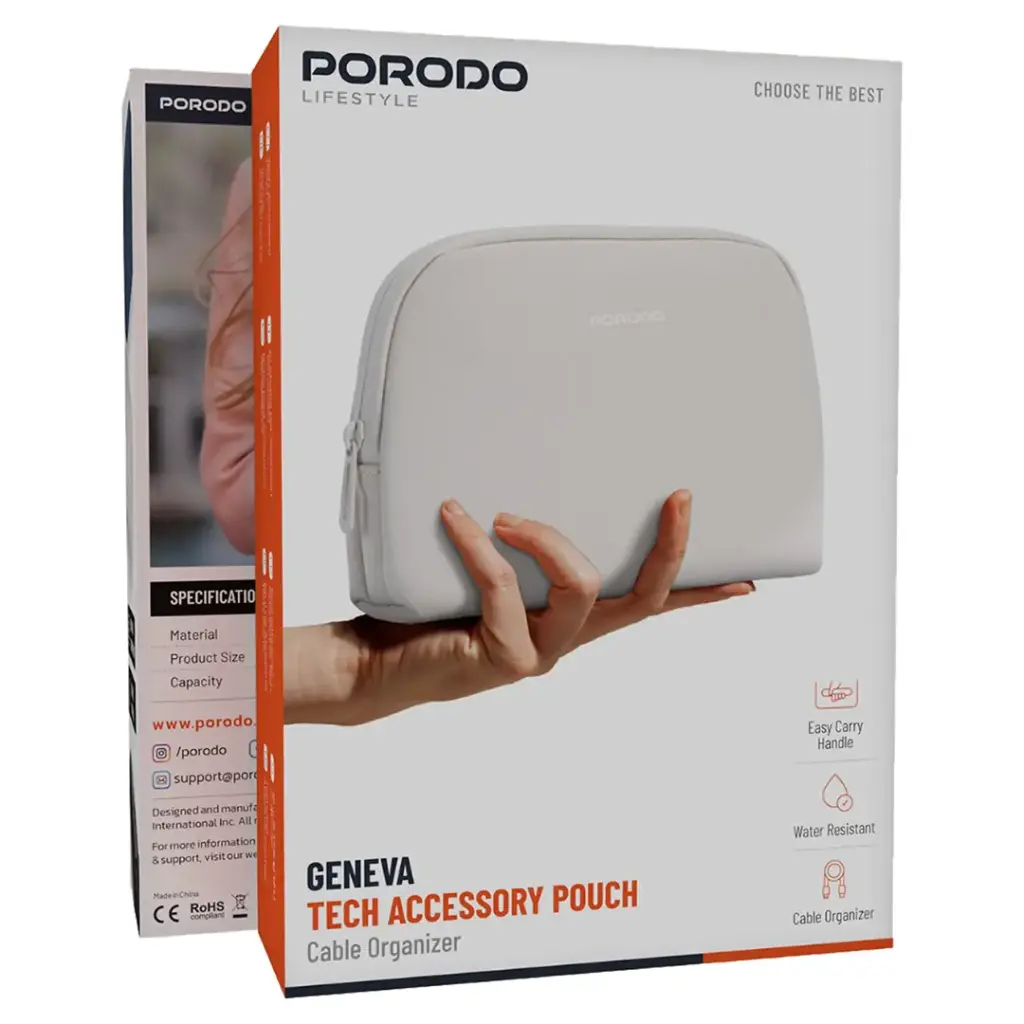 Porodo Lifestyle Geneva Tech Accessory Pouch Beige PDLFSTPBG