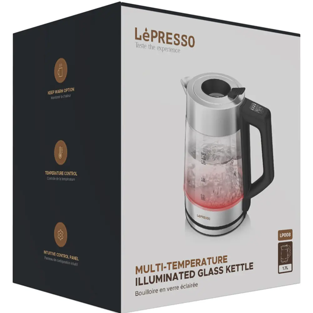 LePresso Multi Temperature Illuminated Glass Kettle Black LPCFFM0008-BK