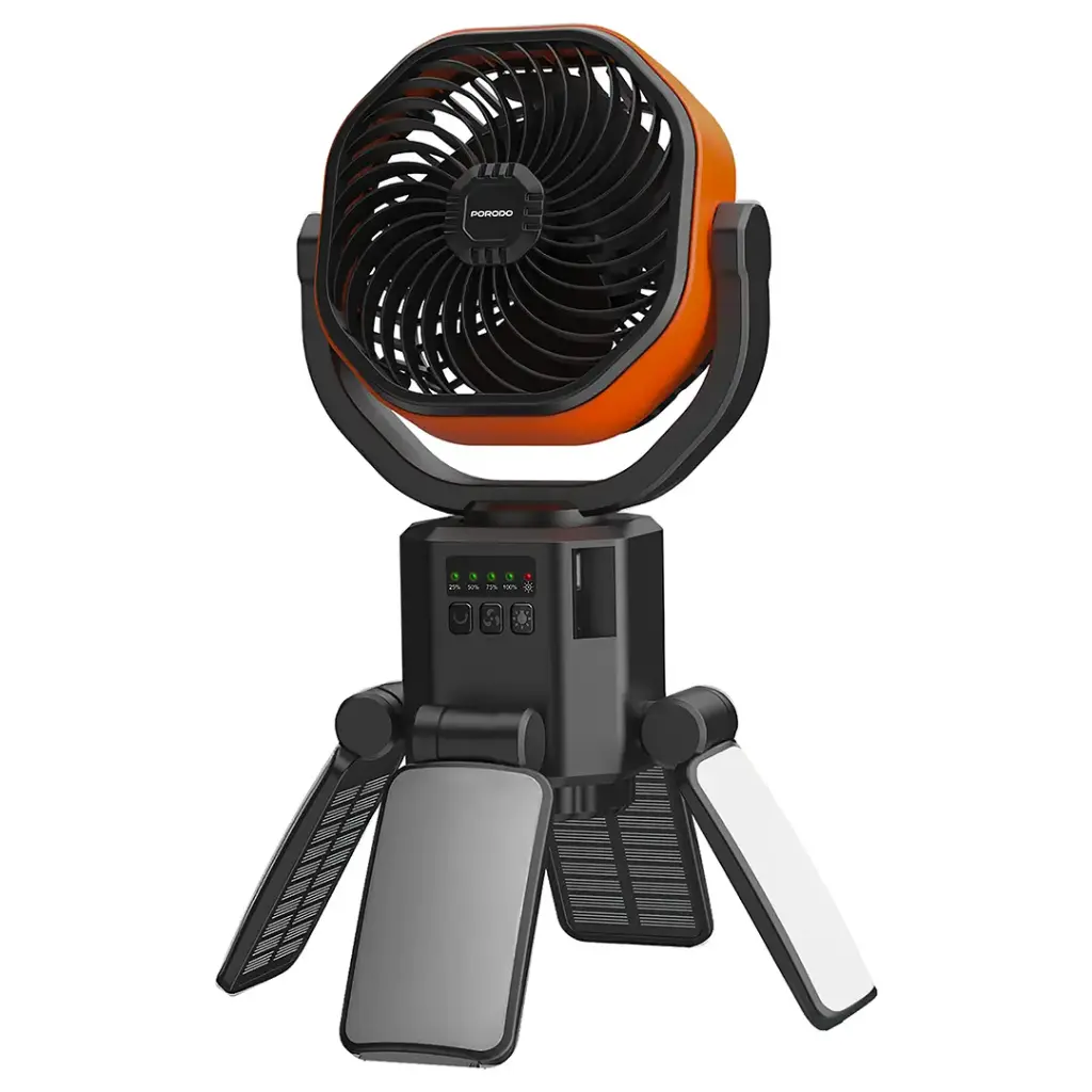Porodo Lifestyle Suncharge Outdoor Solar Fan Black & Orange PDLFSTFNBKOG