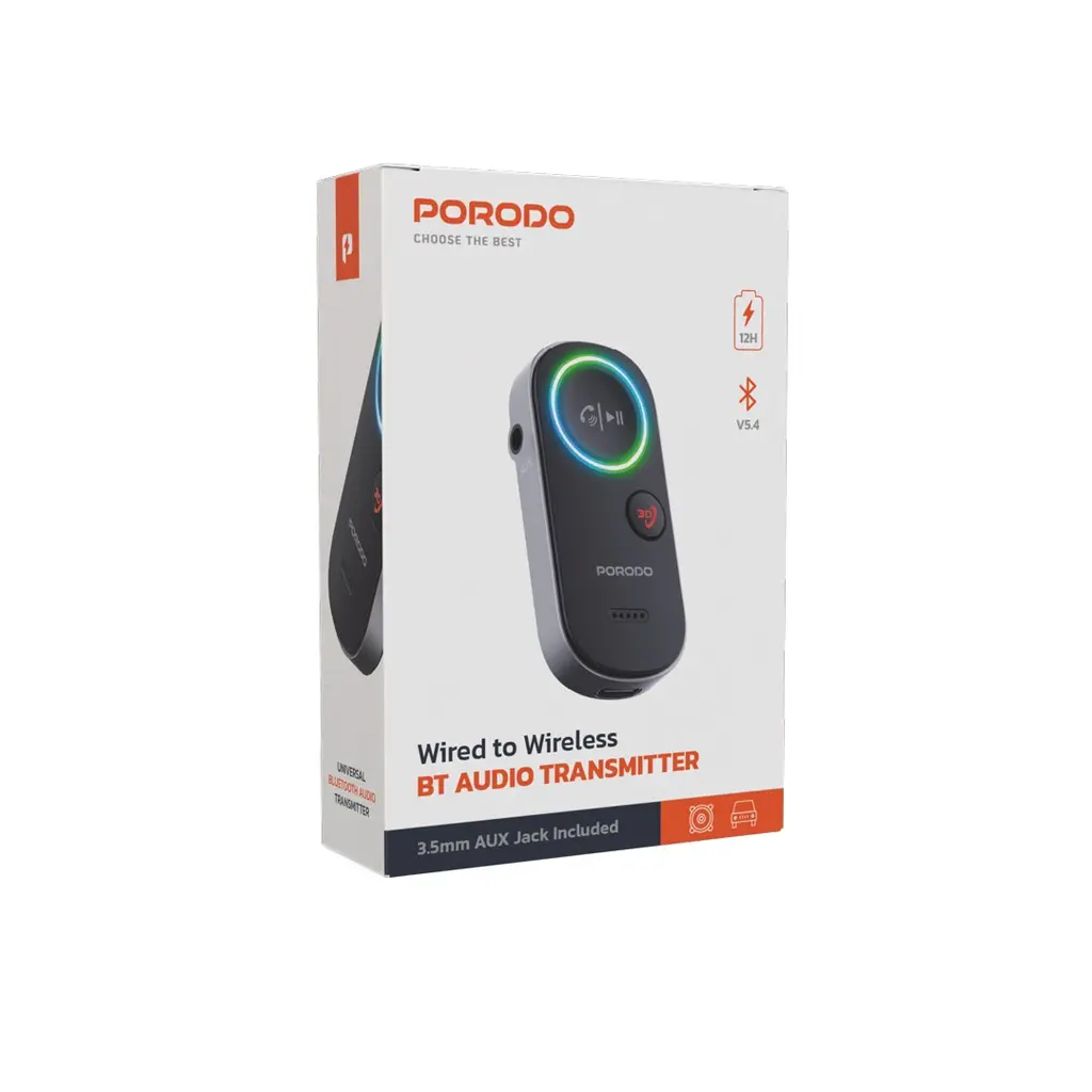 Porodo Wired ro Wireless BT Audio Transmitter PD-BTRCV-BK