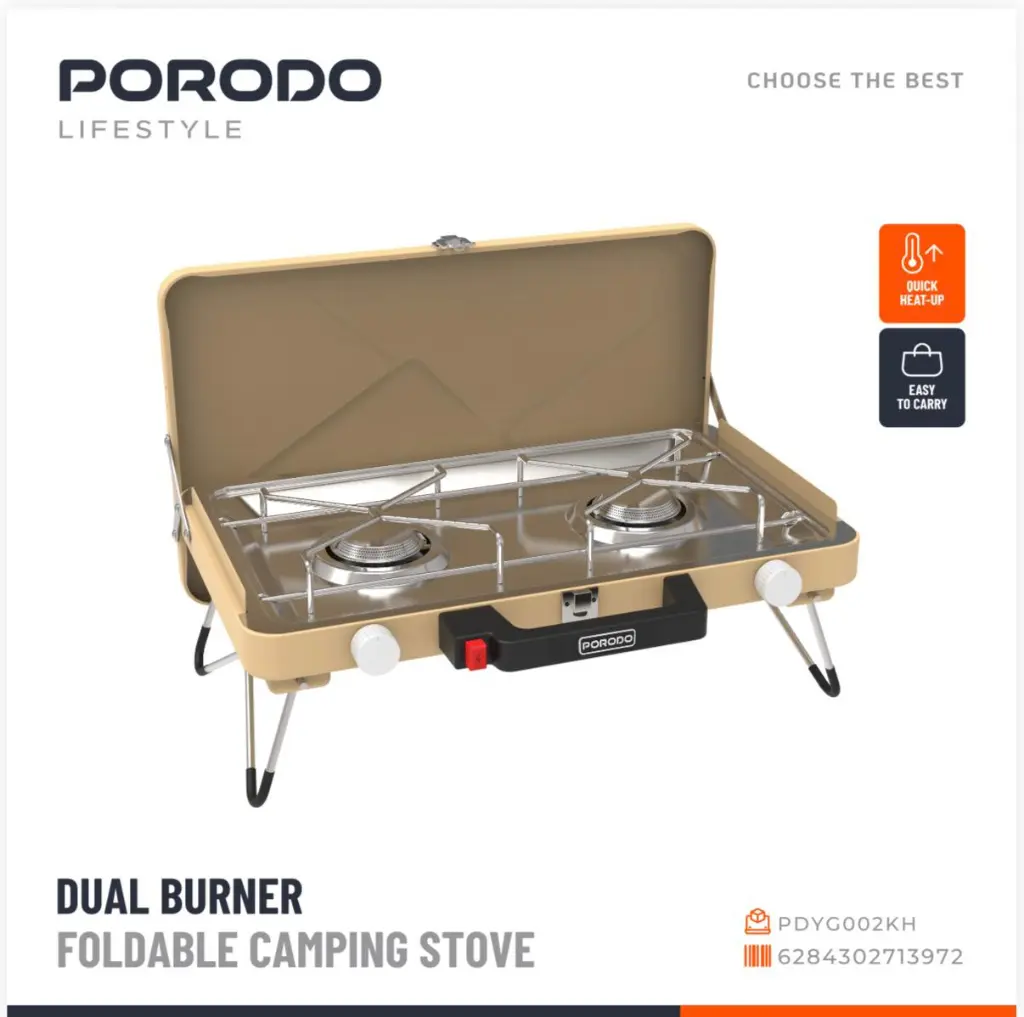 Porodo Lifestyle Dual Burner Foldable Camping Stove Khaki PDYG002KH
