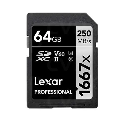 Lexar 64GB Professional 1667x UHS-II V60 U3 250MBps Read 120Mbps Write C10 SDXC Memory Card LSD64GCB1667