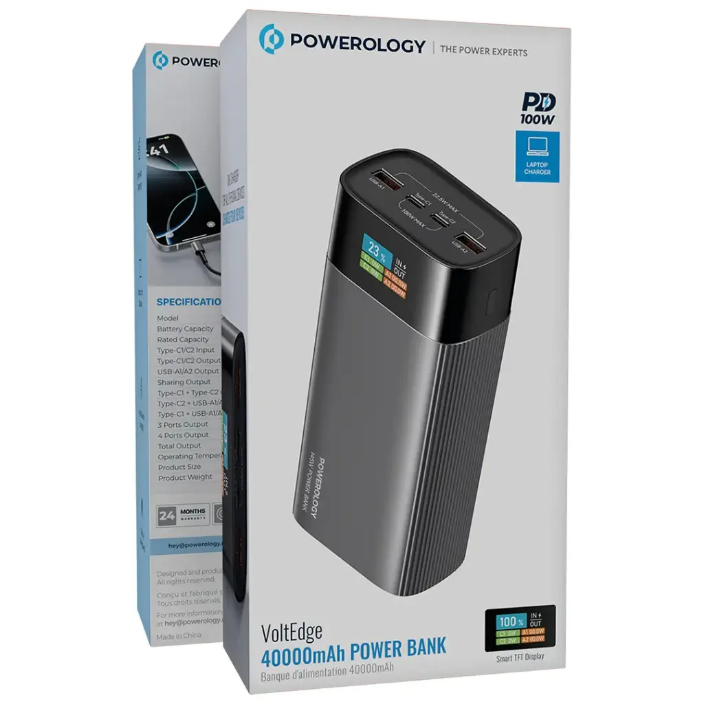 Powerology VoltEdge 40000mAh Power Bank With PD100w & Smart TFT Display PPBCHA87GY