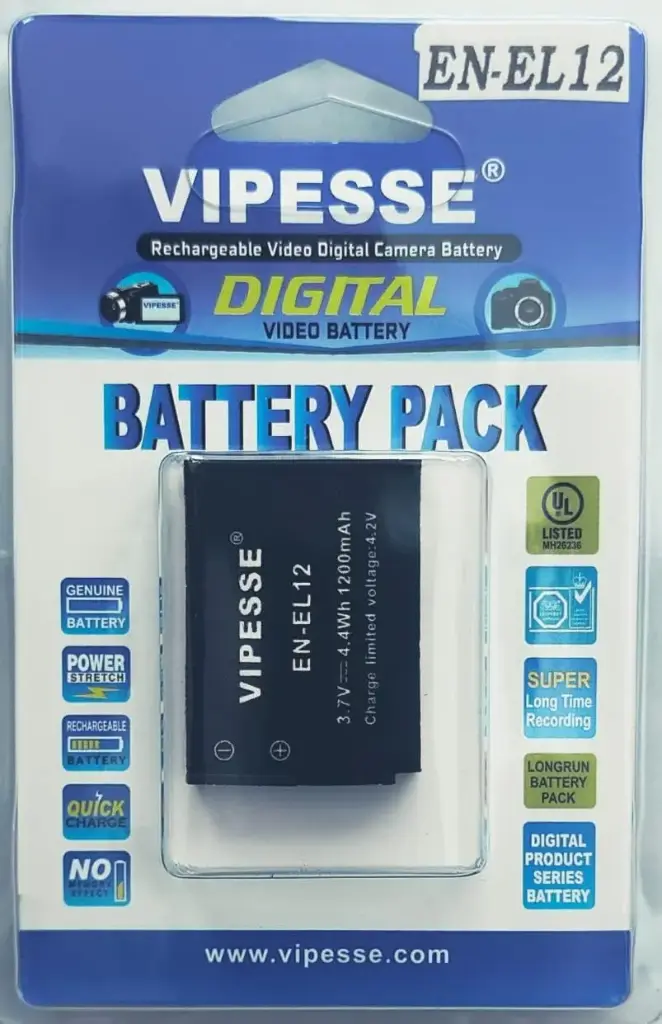 Vipesse EN-EL12 3.7V 4.4Wh 1200mAh Rechargeable Battery for Nikon