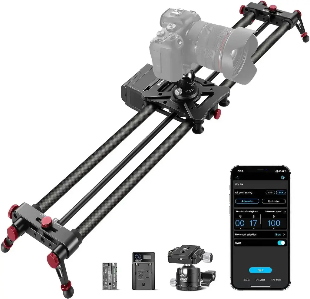 Neewer ER1 120 cm Carbon Fiber Motorized Camera Slider App & Remote Control 5 kg Payload DSLR/Mirrorless/Vlogging Slider ER1-120