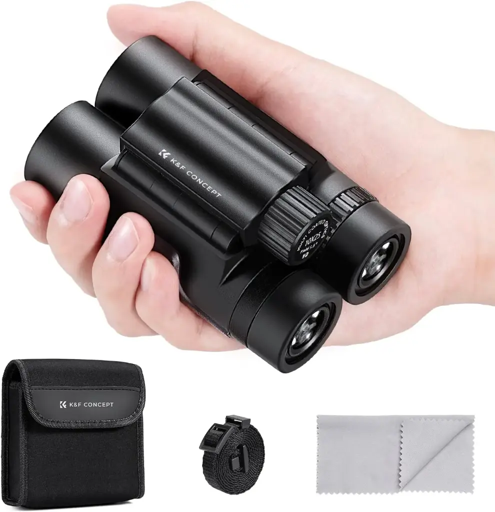 K&F Concept 10x25 Compact Binoculars for Kids and Adults, with BAK4 Prism, FMC Lens, IP65 Waterproof & Neck Strap for Bird Watching Hunting Travel Camping Stargazing KF33.070