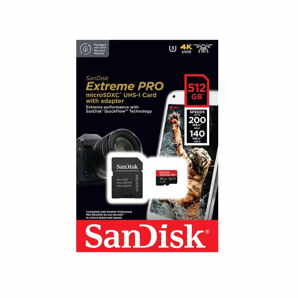 SanDisk Extreme Pro 200Mbps MicroSDXC UHS-I Card with Adapter SDSQXCD GN6MA V30
