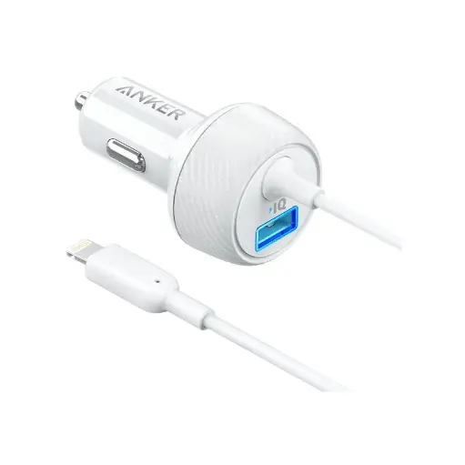 [848061049077] Anker PowerDrive 2 Elite With Lightning Connector + 1 USB Port White A2214H21