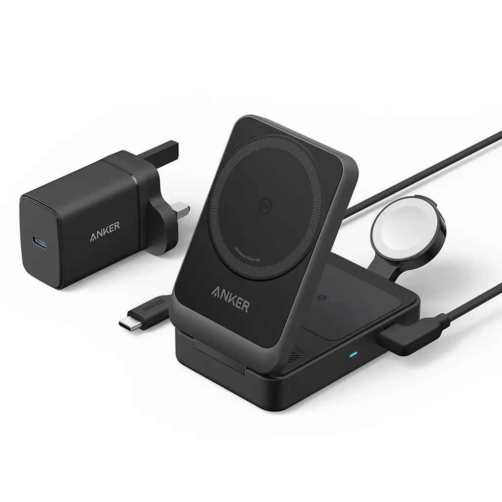 Anker MagGo 15w Pocket Sized Wireless Charging Station 3in1 Foldable with Charger & USB-C Cable B2557211
