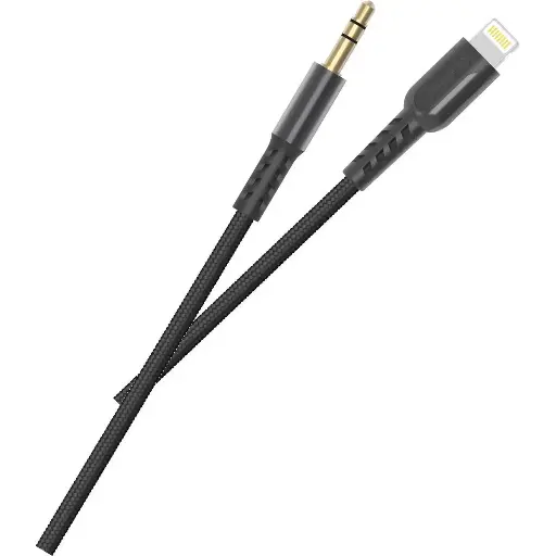 [6297000886008] Porodo Metal Braided Lightning to AUX Cable 1.2m PD-AUL12-BK