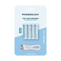 Powerology 1.5V Type-C Rechargeable Lithium-ion Battery AAA Battery 660mWh 4pcs per Pack PAAAV2RBT