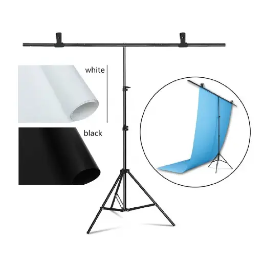 [FOC-TSHAPE-80X200] Focus T-Shape Backdrop Kit with 3 PVC Backdrop (80x200cm) + Clamp + Stand